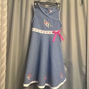 Jenny&Me Size 8 Girl's Sleeveless Blue Dress Seersucker Plaid Embroidered ALine